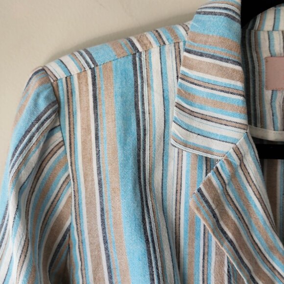 Laurie Felt Stripe Crop Blazer Women Size 2 Blue Multicolor Pockets Linen NEW - Picture 2 of 10